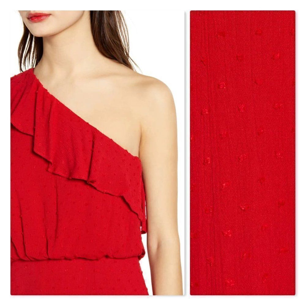 🌹 WAYF 🌹 One-Shoulder Ruffle Dress - [Large in Red] - Picture 3 of 15